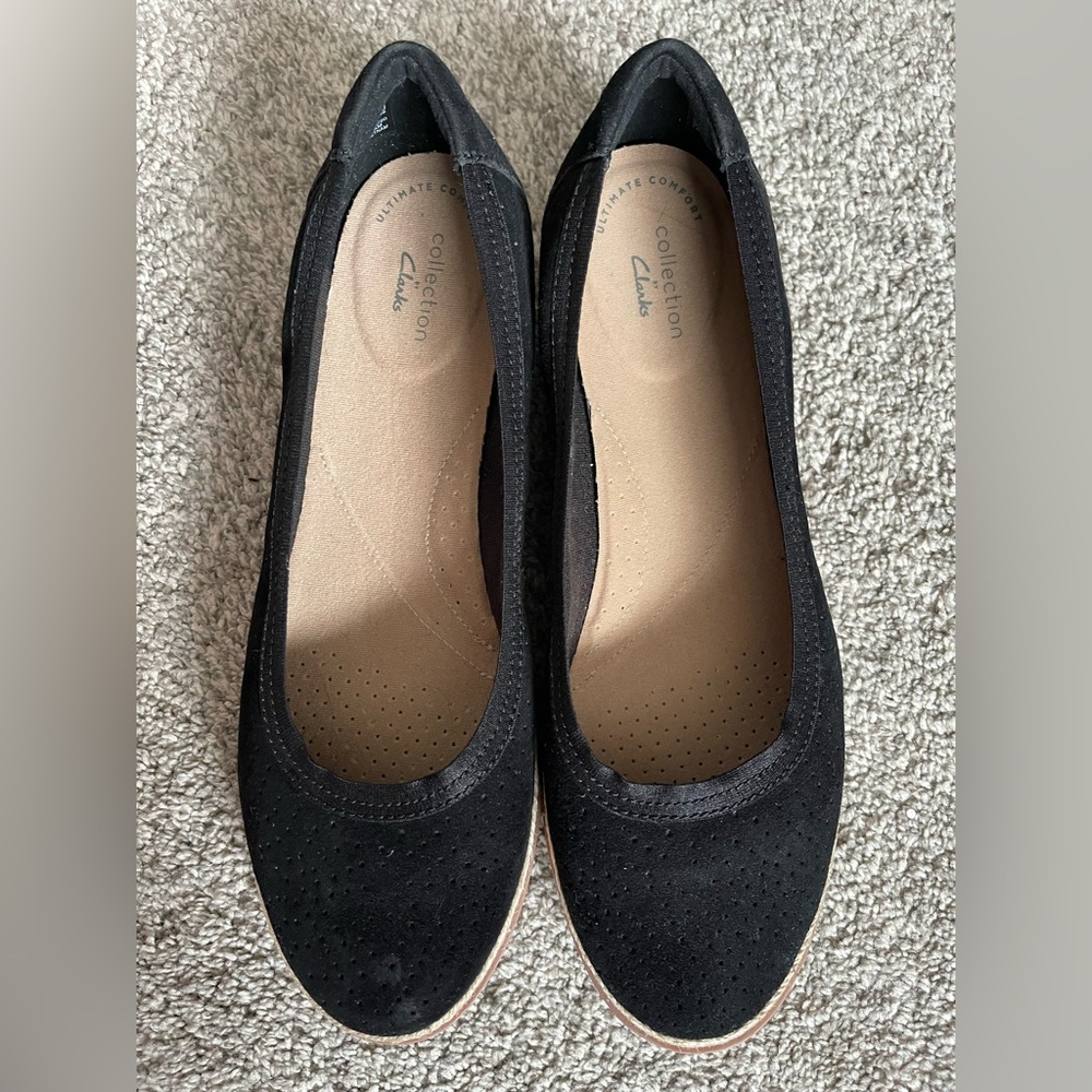 Ladies Clarks 'Serena Kellyn' Black
Suede Leather Slip On Shoes